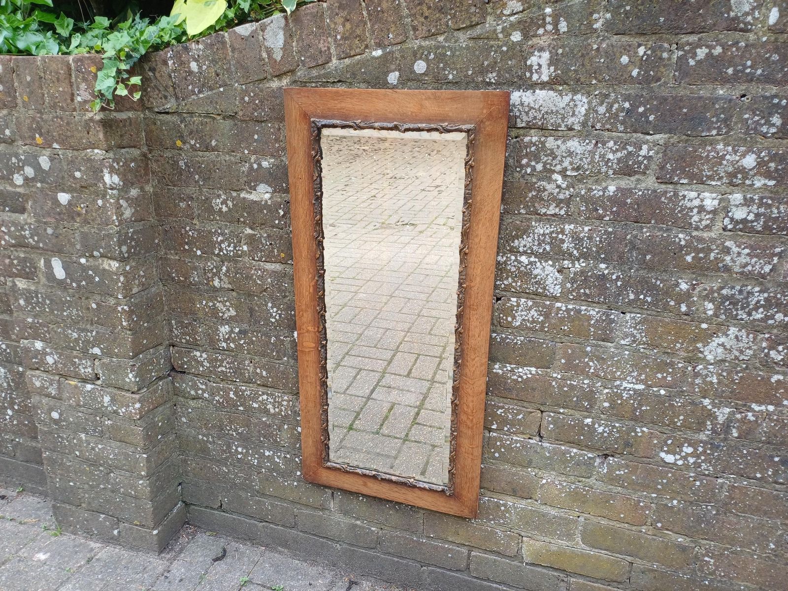 Large Antique Oak Wall Mirror With Ornate Gold Gesso Bevelled Glass Edwardian Arts And Crafts Hall Bedroom Mirror