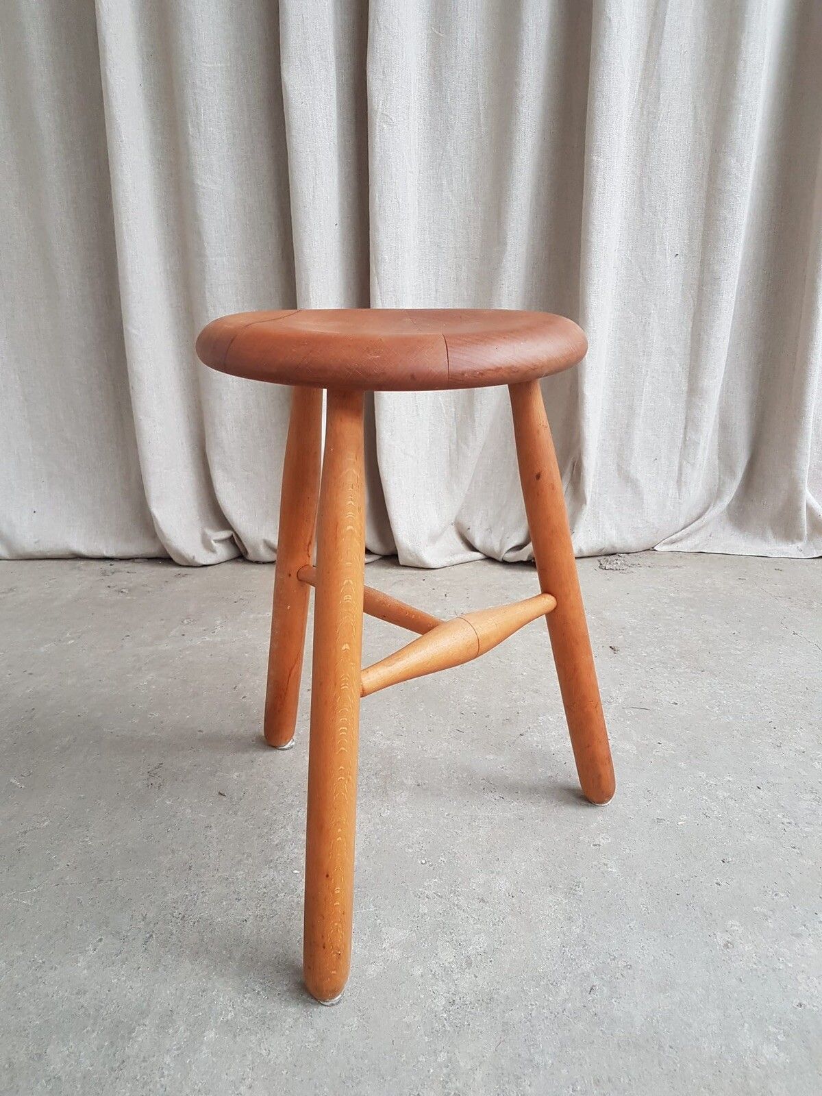Vtg Mid Century Swedish Scandi Beech Tripod Stool Chair Danish Retro #415 photo Furniture