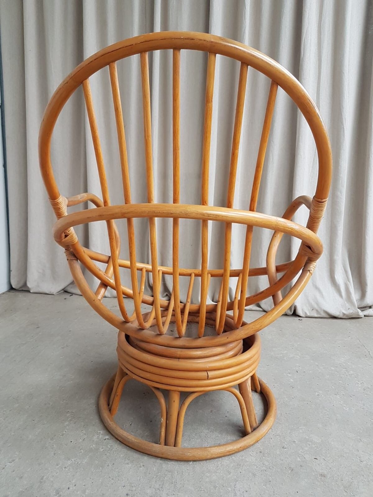 Vtg Mid Century Wicker Swivel Satellite Egg Chair Retro Italian Style R368 photo vinterior