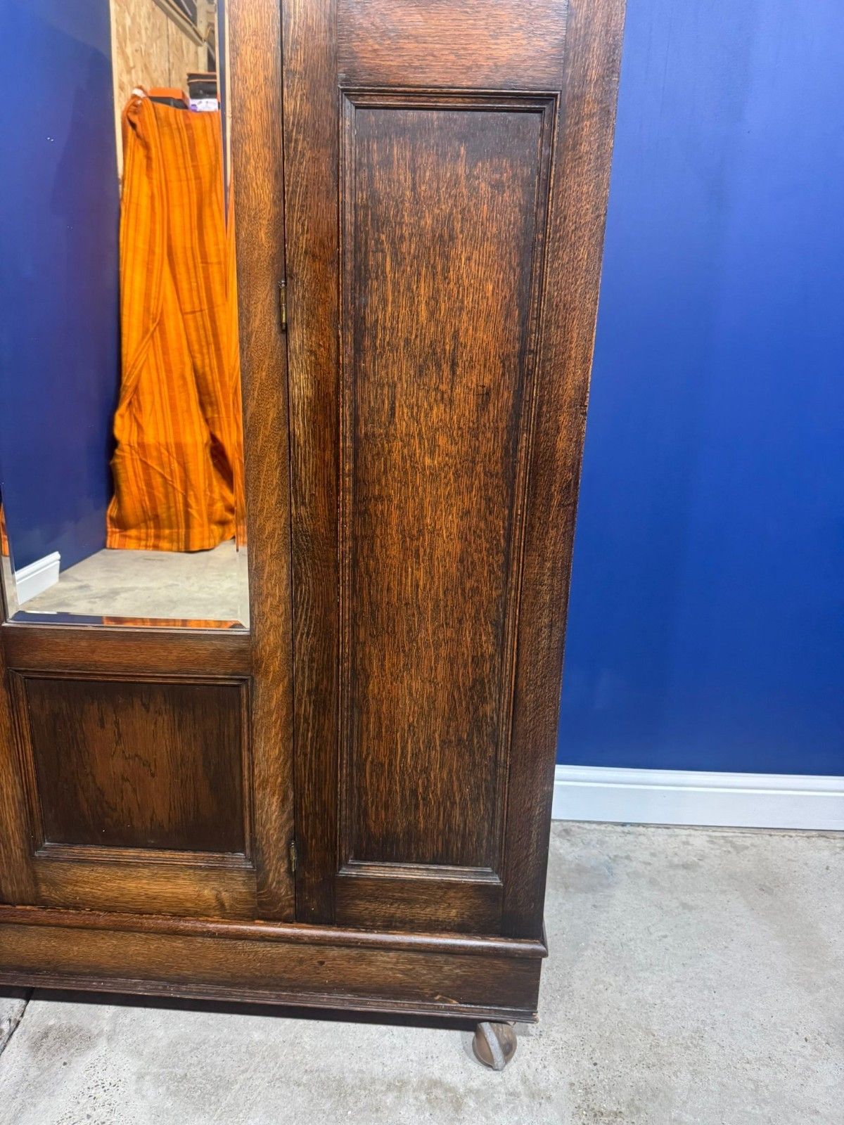 Edwardian Oak Mirrored Door Wardrobe Antique Vintage Sectional On Wheels. photo buy