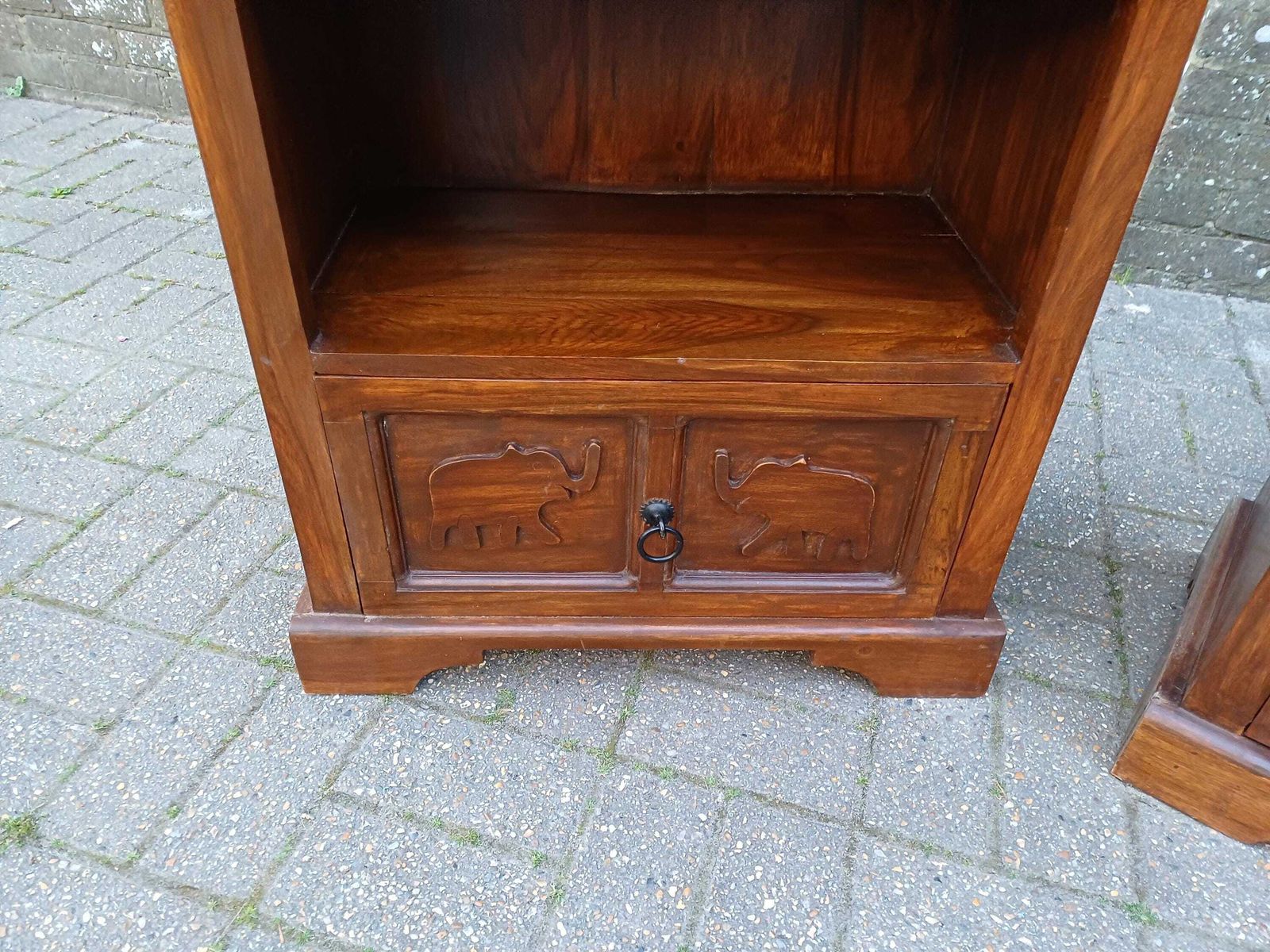 Pair Vintage Teak Elephant Cupboards Shelving Unit Drawer Cabinet Mid Century Storage Solid Wood Bedside Cabinets photo vintage