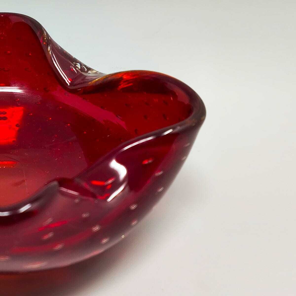 Cendrier ou vide-poche mid-century années 1960 en verre de Murano Bullicante rouge, par Flavio Poli photo buy