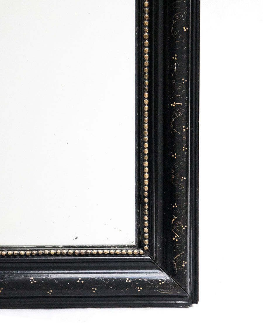 19th C Napoleon III Black Mirror With Hand Painted Floral Details photo vinterior