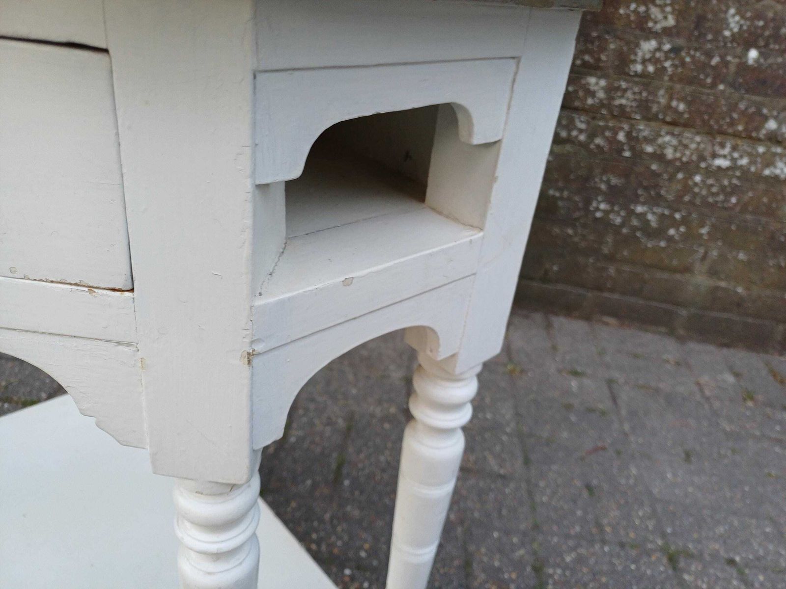 Victorian Marble Top Washstand Painted Antique Side Table Cupboard Storage Brass Handles Turned Legs photo 495.0