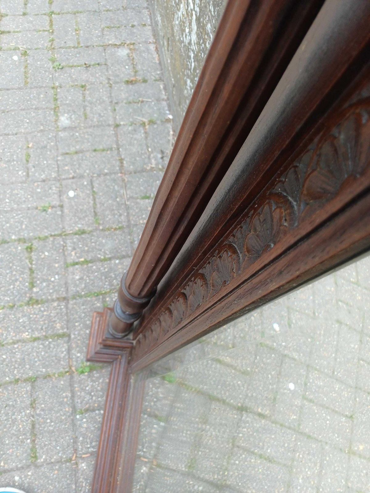 Antique French Over Mantel Mirror Carved Oak Ornate Wall Mirror Bevelled Glass Decorative Pediment Columns photo Home Decor