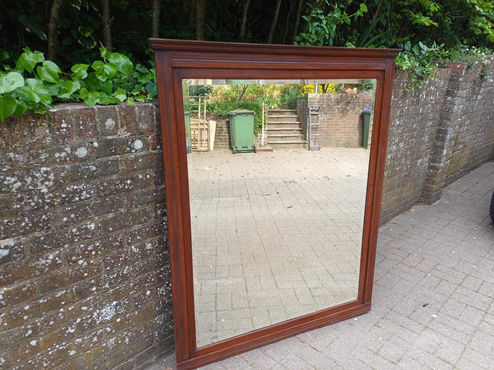 Massive Victorian Over Mantel Mirror Mahogany Wall Mirror Antique Bevelled Glass Fluted Frame Top Quality photo 795.0