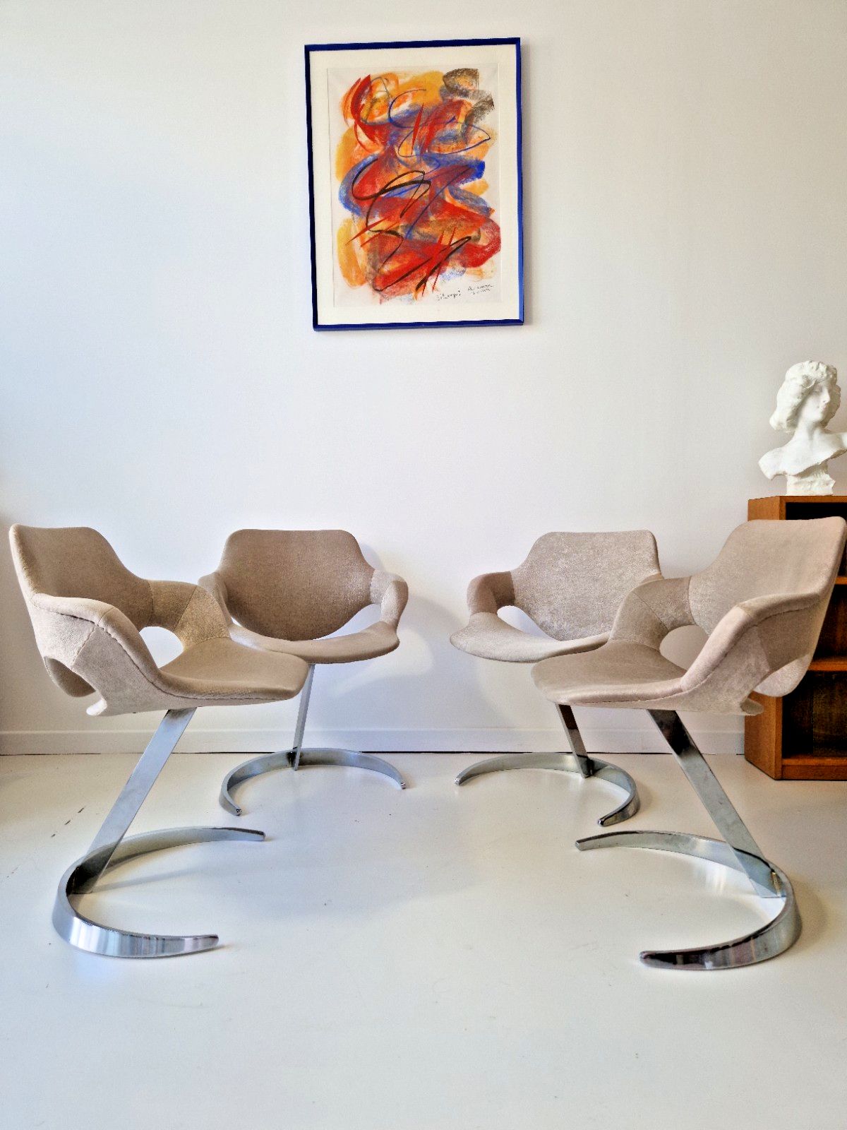 Set Of 4 Boris Tabacoff Sphinx Style Cantilever Dining Lounge Chairs 1970 photo buy