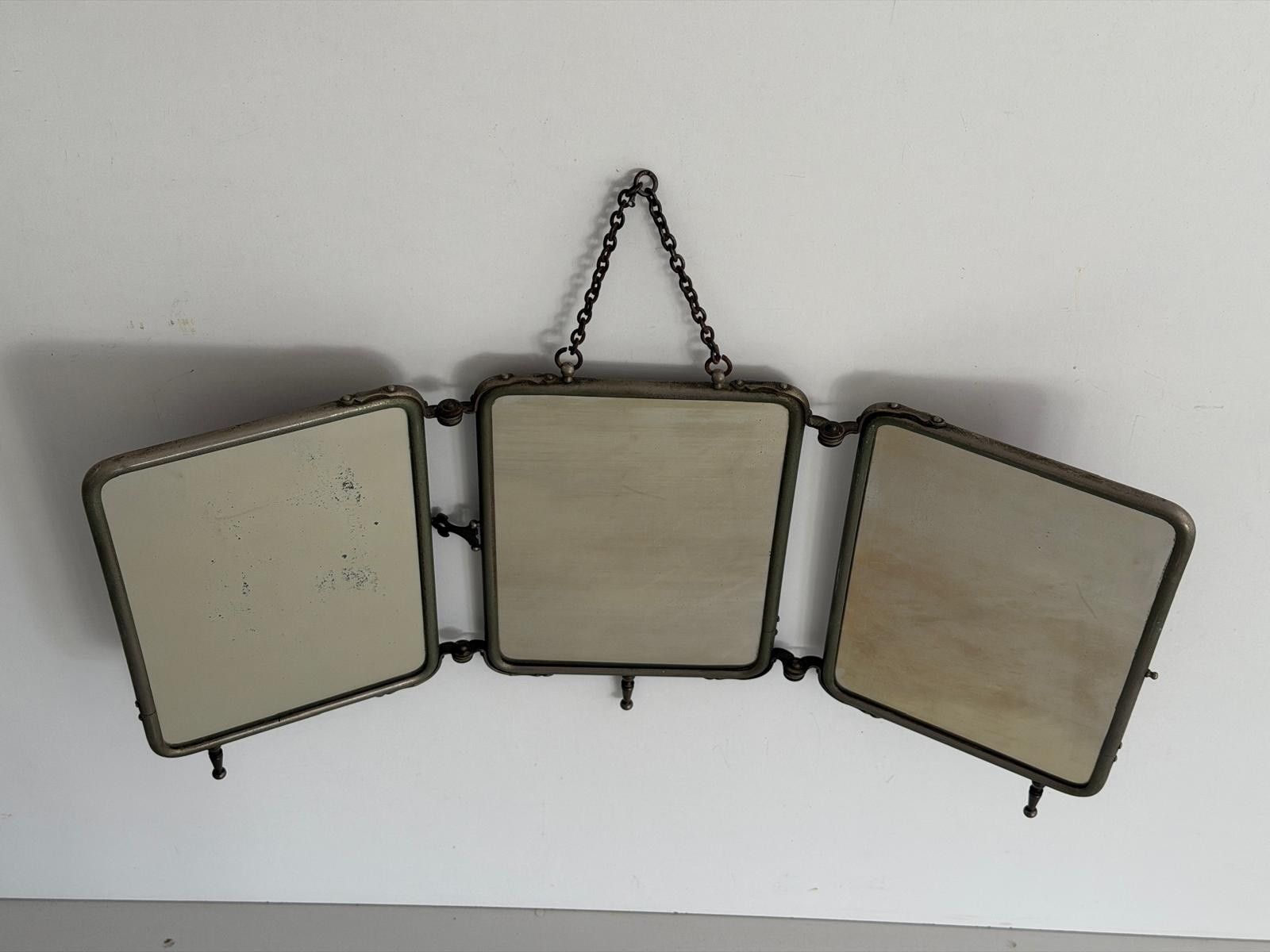 Art Deco 3 Cover Glass Nickel Plated Table Or Wall Vanity Mirror, 1940s, Italy photo for sale