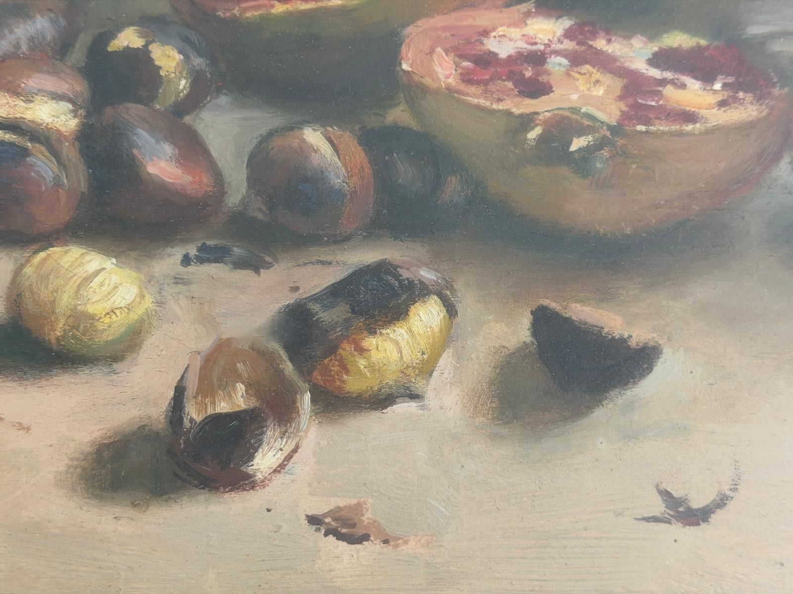 Art Still Life With Pomegranates And Nuts Signed Oil Painting On Canvas, 1967, Italy photo