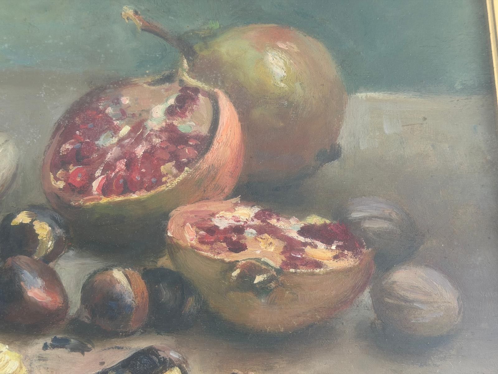 1459.0 Still Life With Pomegranates And Nuts Signed Oil Painting On Canvas, 1967, Italy photo