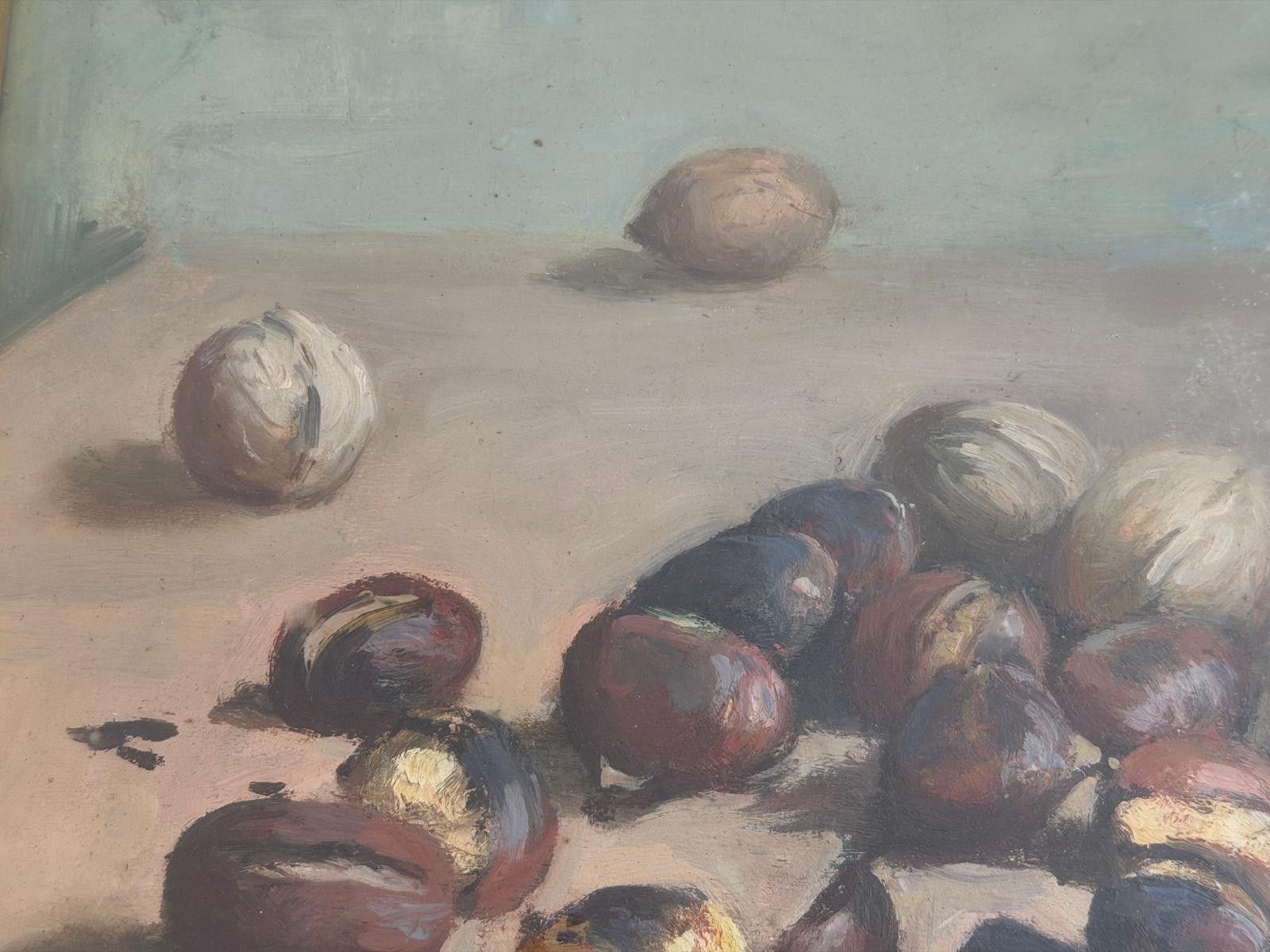 photo vinterior Still Life With Pomegranates And Nuts Signed Oil Painting On Canvas, 1967, Italy