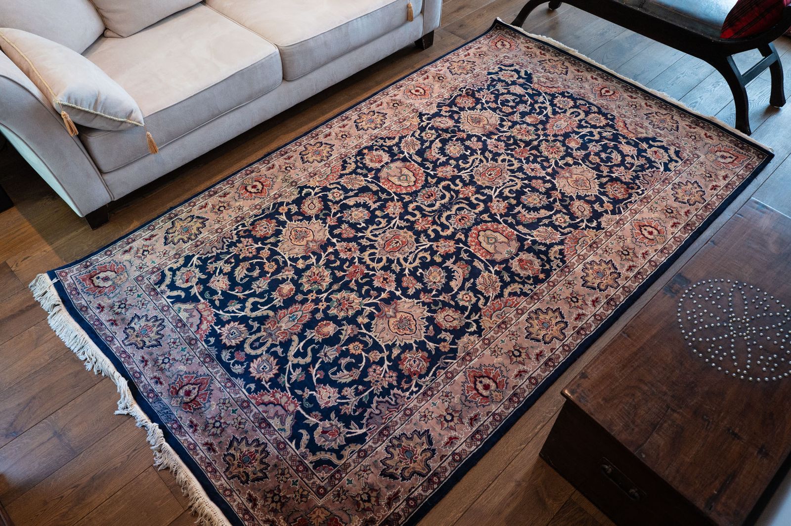 Fine Hand Knotted Indigo Wool & Silk Rug 154 X 260 Cm photo Textiles