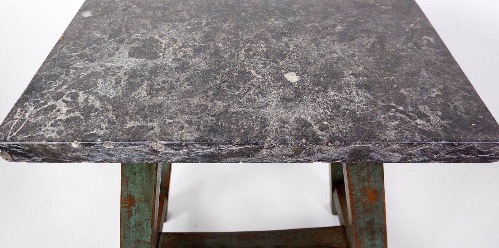 Industrial Console/Table Bluestone Top And Green Weathered Wood   20th photo furniture