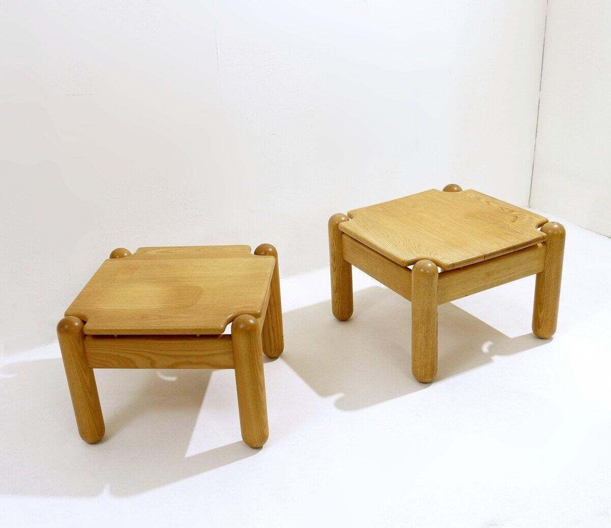 Pair Of Mid Century Square Pine Coffee Tables In The Style Of Ilmari Tapiovaara photo vinterior