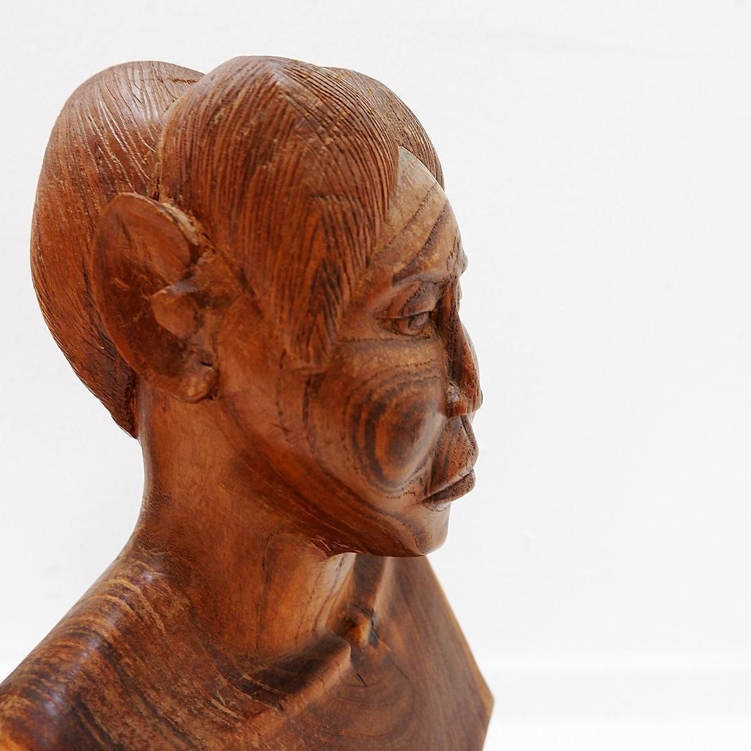 Pair Of Hand Carved Wooden Woman/Man Bust Statues   20th photo vintage