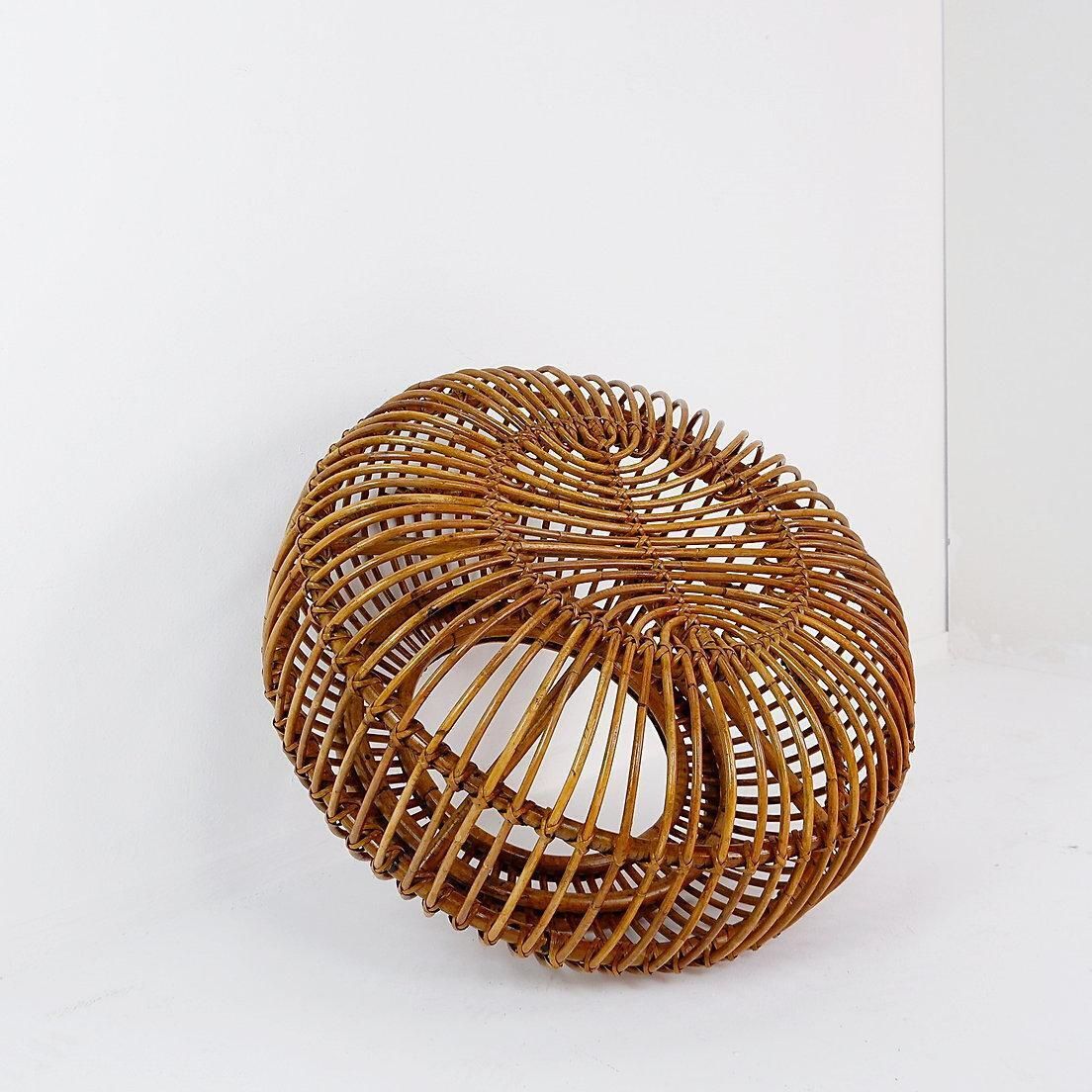Mid Century Modern Vintage Rattan Pouf In The Style Of Albini 1960s photo Furniture