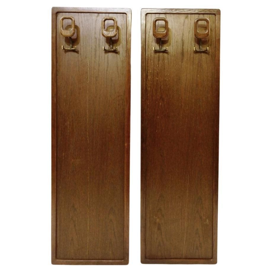 Mid Century Paire Of Modern Wood Wall Coat Rack, 1960s
