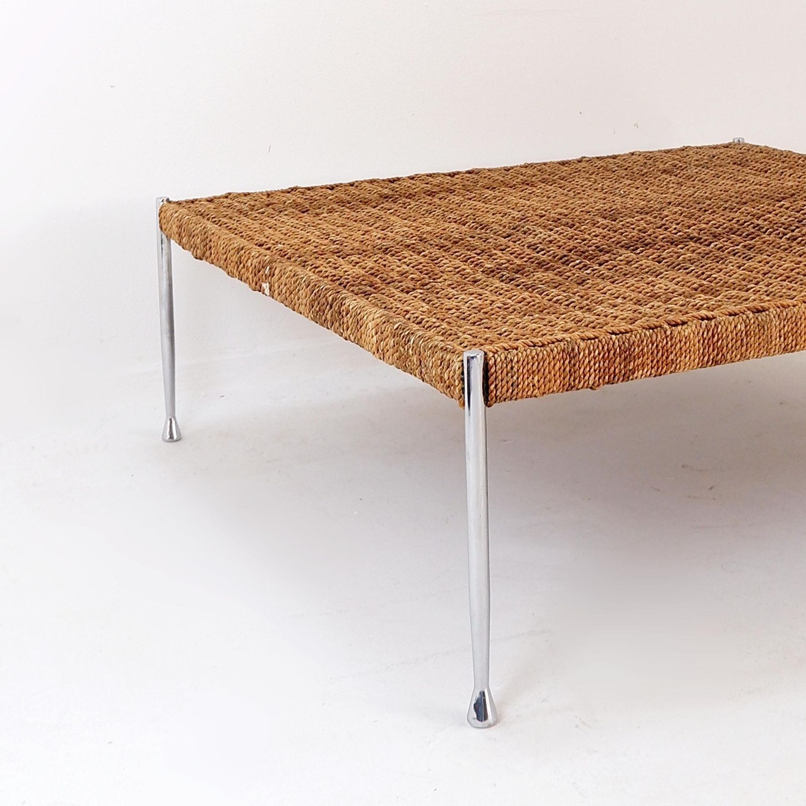 Modern Large Square Coffee Table In Chrome Steel And Rope, Circa 1990 photo Furniture