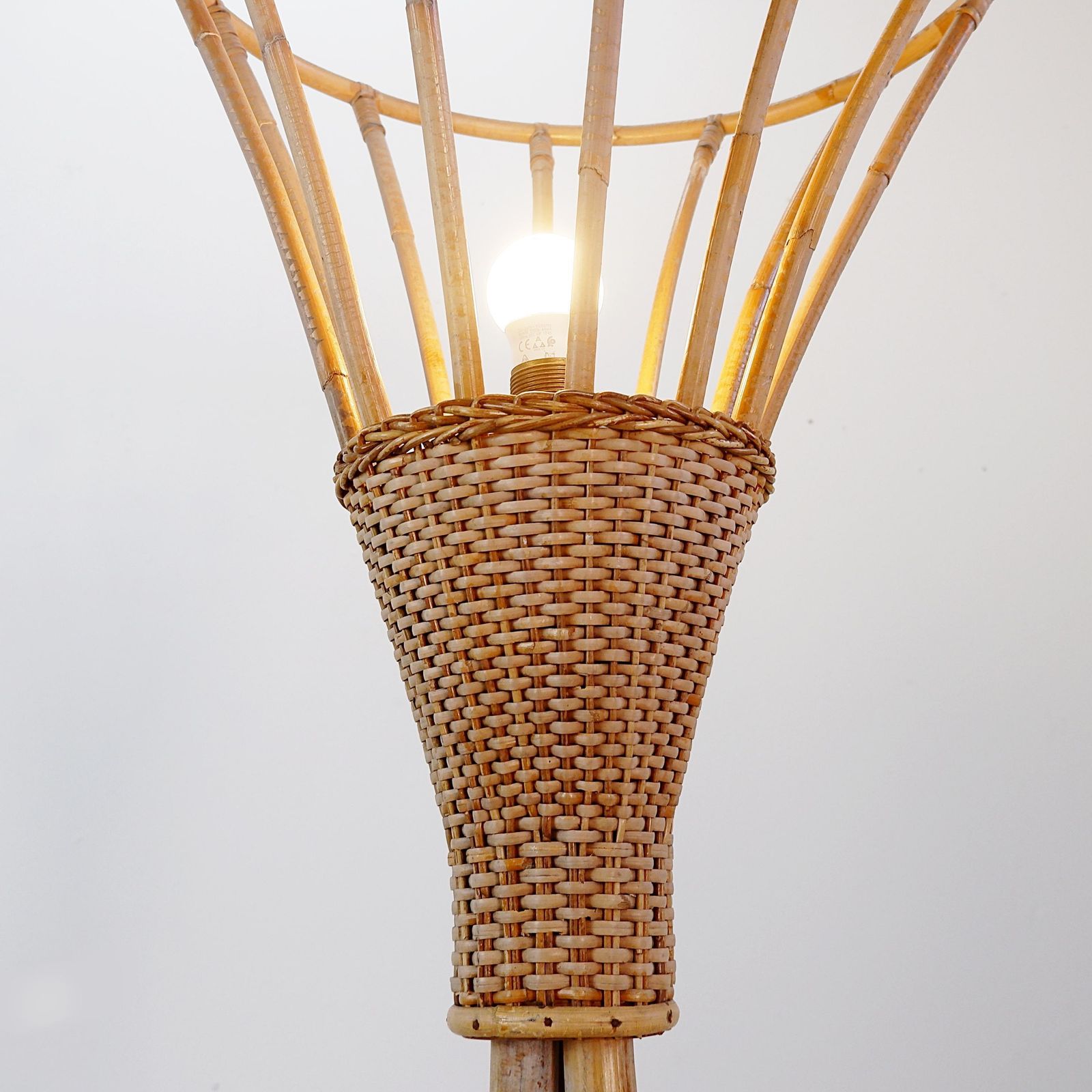 1020.0 Mid Century Rattan Floor Lamp, Tripod Design, Bohemian Style, 1950s photo