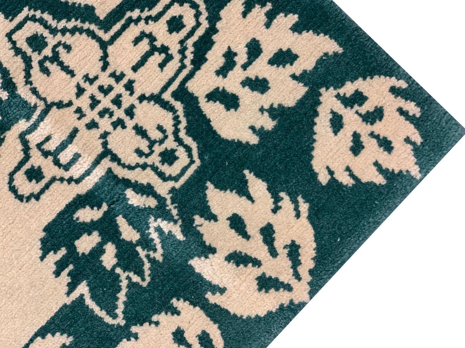 Hand Knotted Indian Modern Rug, Green Leaves Pattern, Wool & Cotton photo for sale