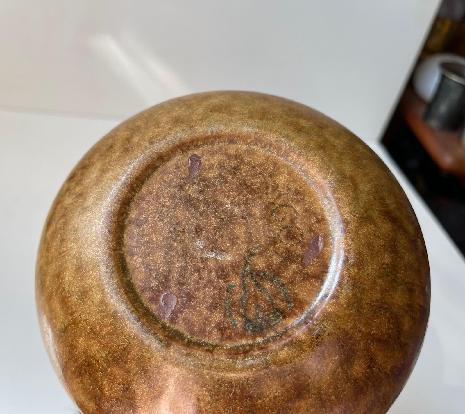 Organic Modern Moonfrog Vase In Brown Glaze By Kirsten Günther   Knabstrup 1960s photo vintage
