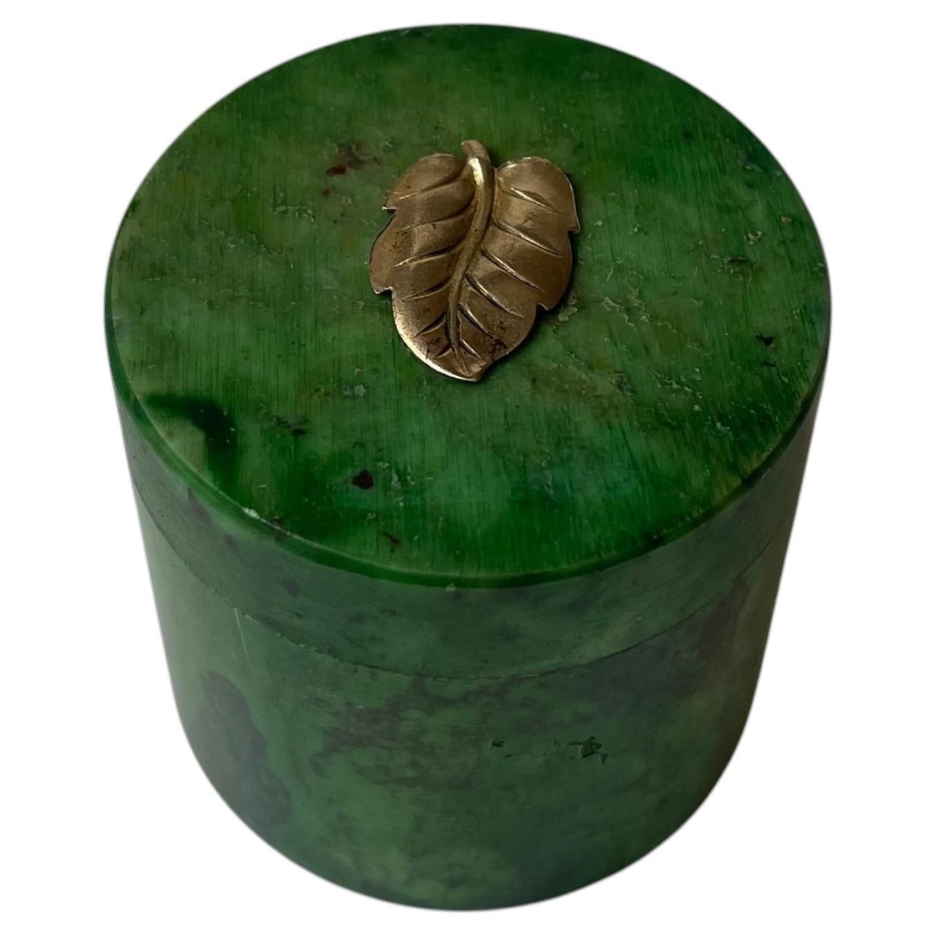 Small Italian Art Deco Style Trinket Jar In Green Marble, 1940s