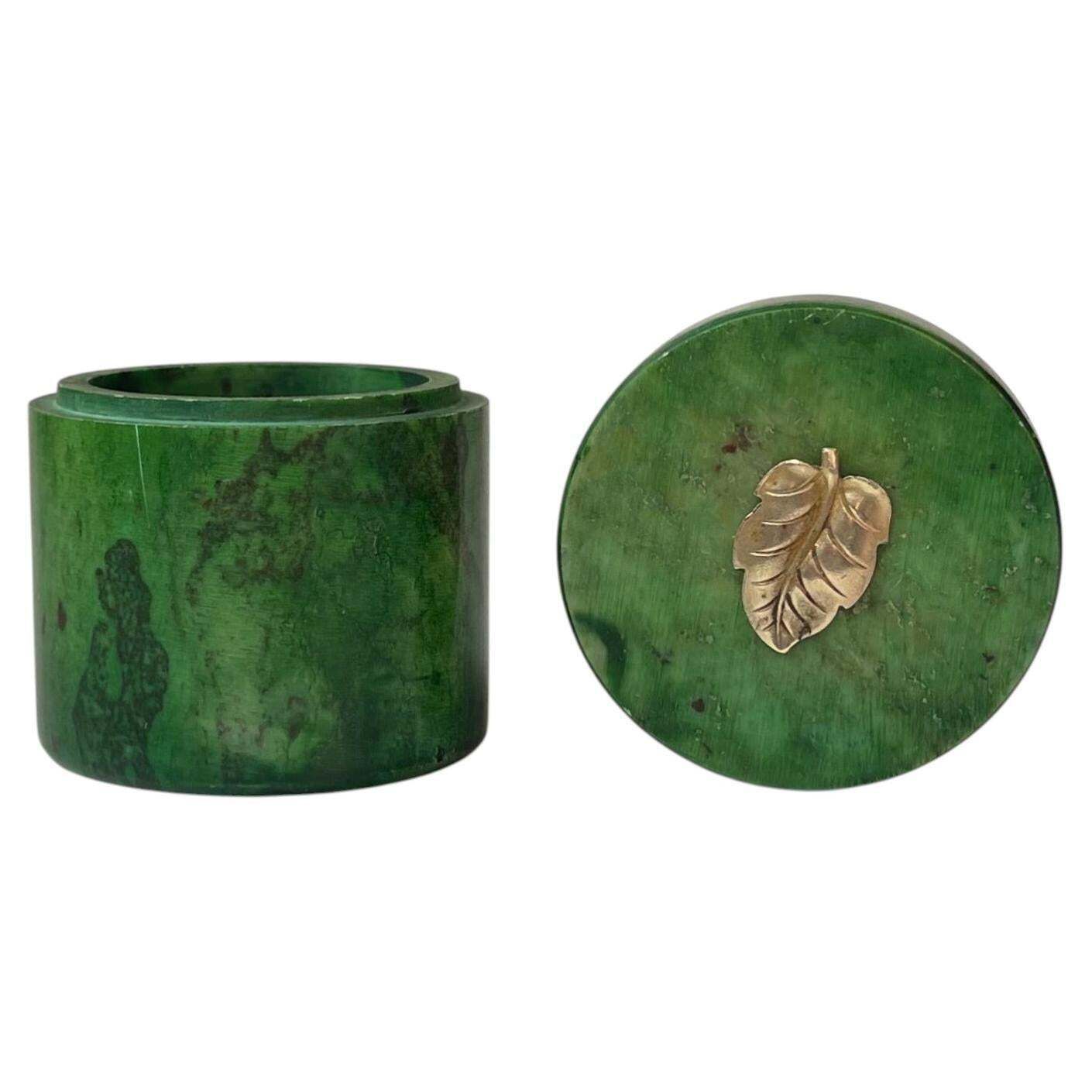 Small Italian Art Deco Style Trinket Jar In Green Marble, 1940s photo furniture