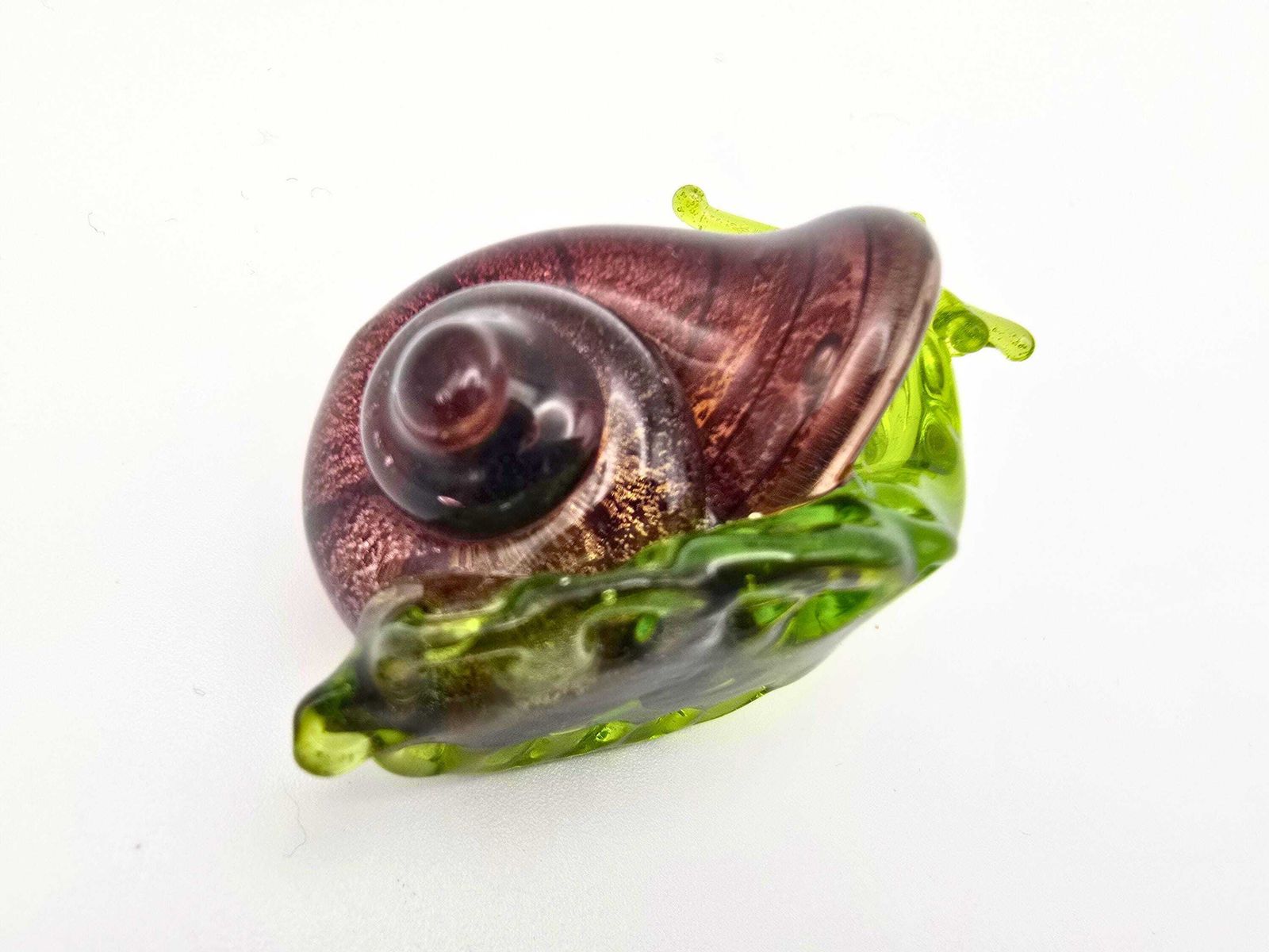 Home Decor Murano Glass Snail   Purple Aventurine Shell, Green Body   Italian Unusual Glass Animal Figurine photo