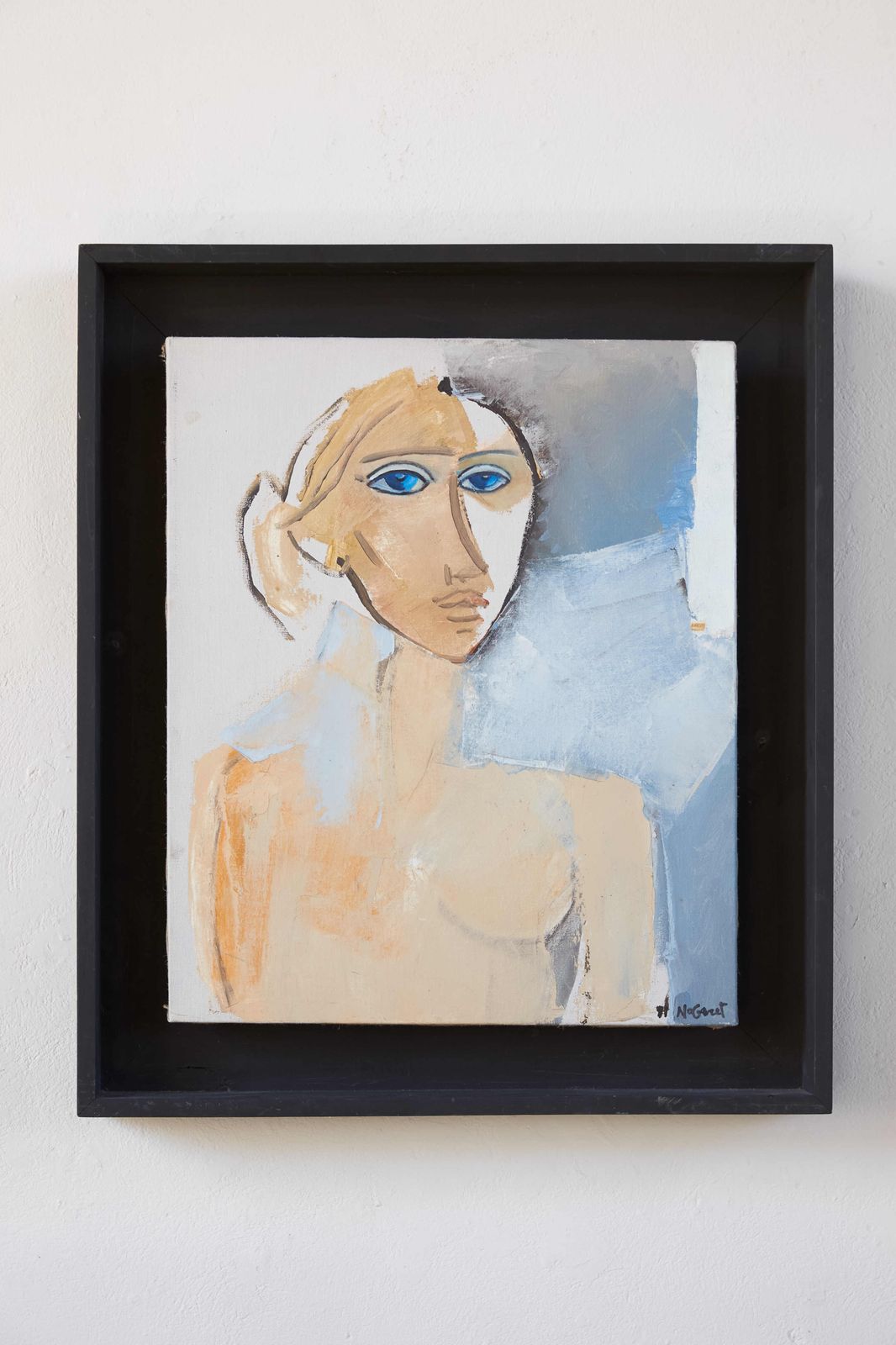 Portrait Of A Woman On Canvas By Andre Nogaret, Signed C1980 photo for sale