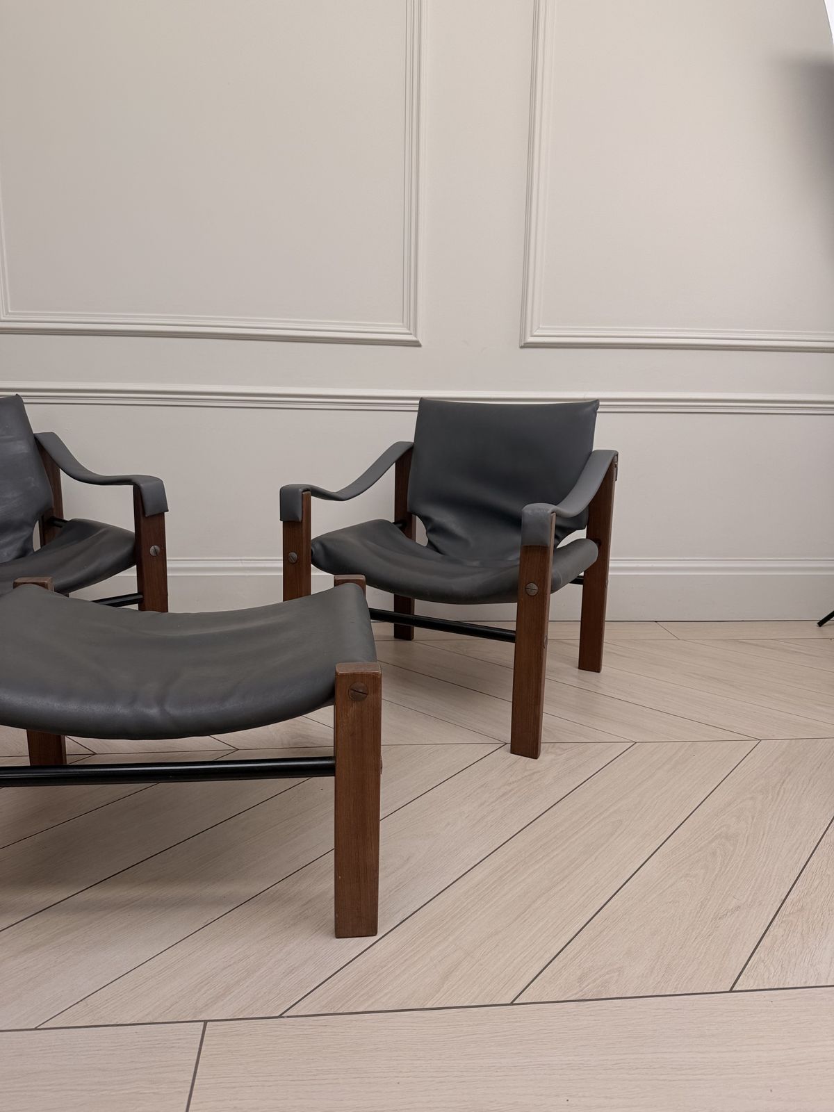 photo for sale Set Of Three Maurice Burke For Arkana Safari Lounge Chairs And Ottoman