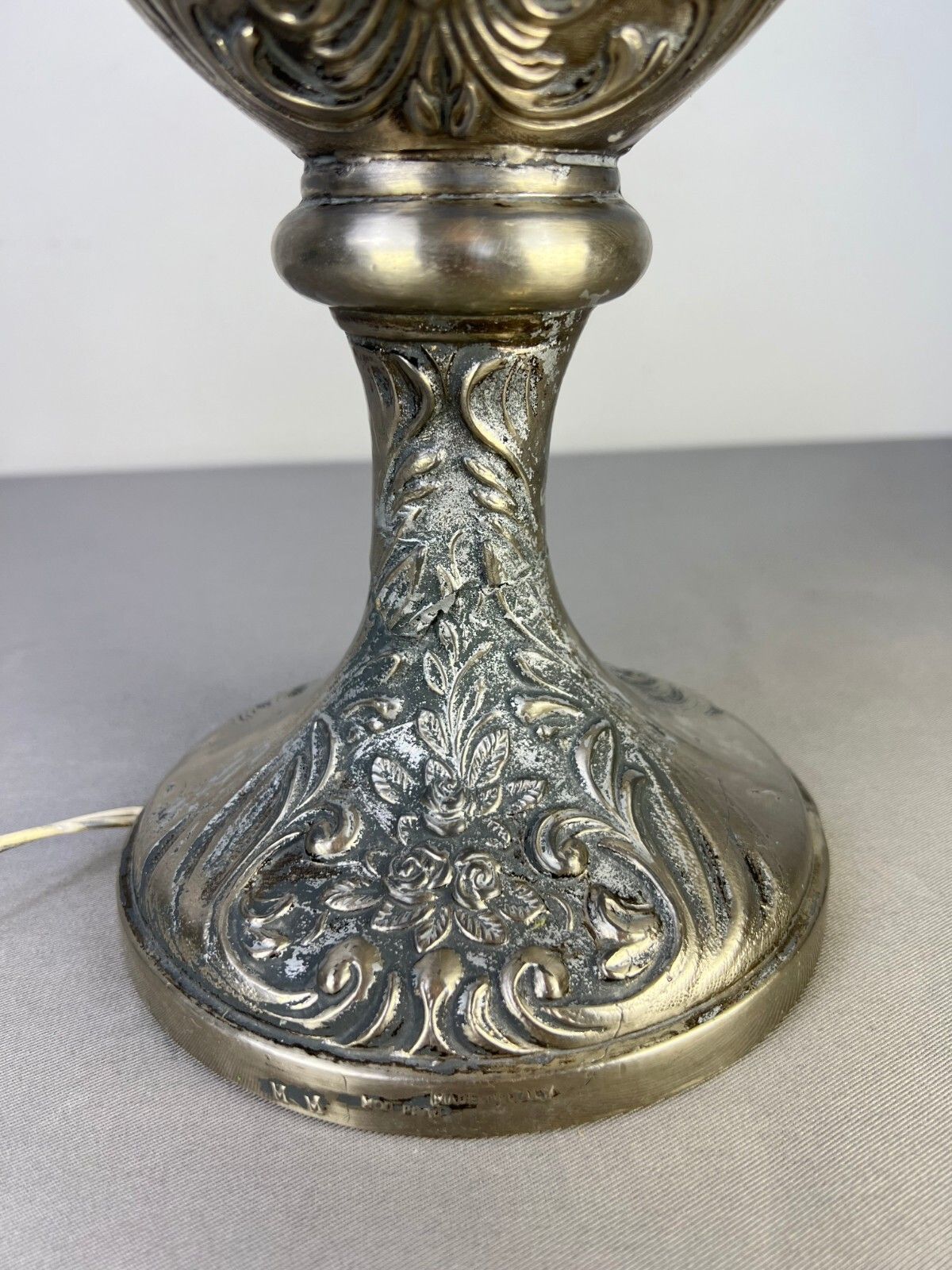 Lamp Antique Style Pewter Angel Table Lamp Pleated Glass Shade Lot 5169 photo buy