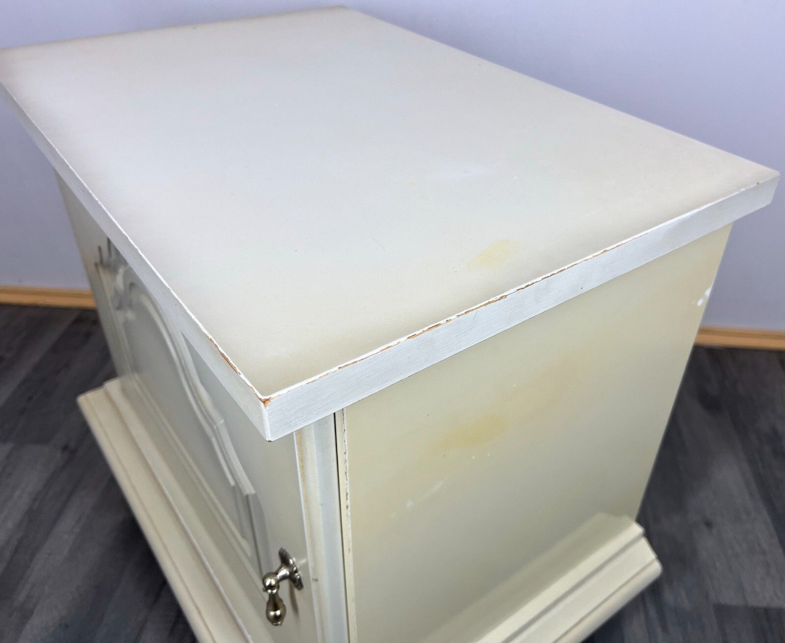 Furniture Pair Of Bedside Tables Antique French Shabby Chic Style Carved Cabinets Lot 2899 photo