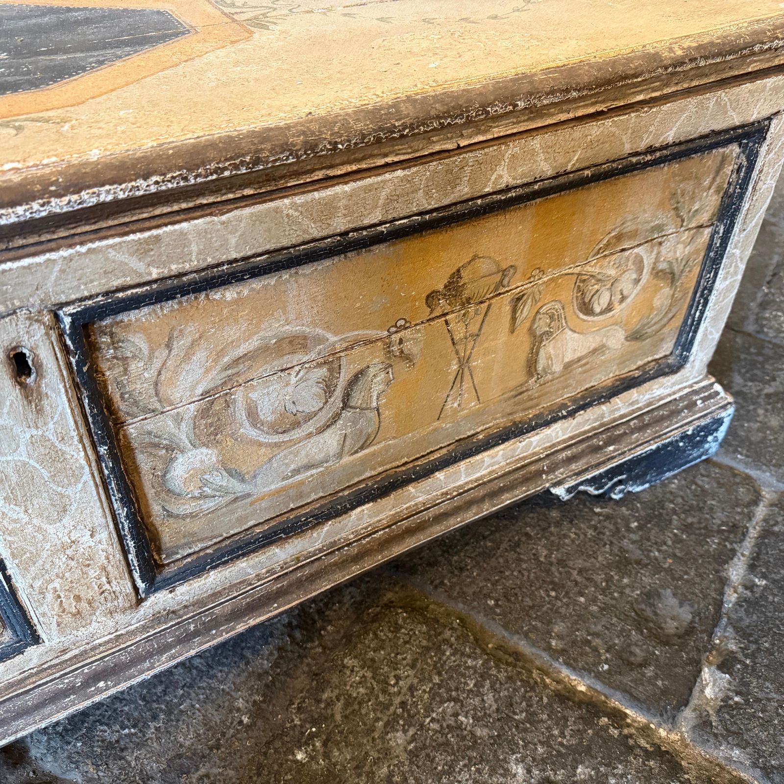 2592.0 19th Century Neoclassical Revival Hand Painted Wood Italian Blanket Chest photo