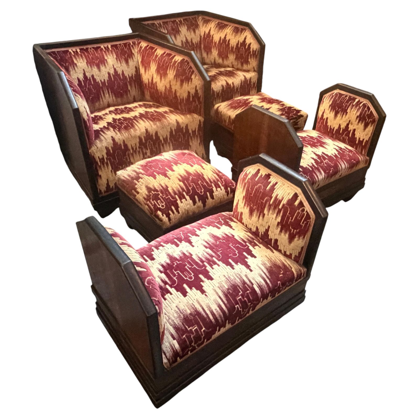 An Italian 1930s Wood And Original Fabric 6 Pieces Living Room Set photo furniture