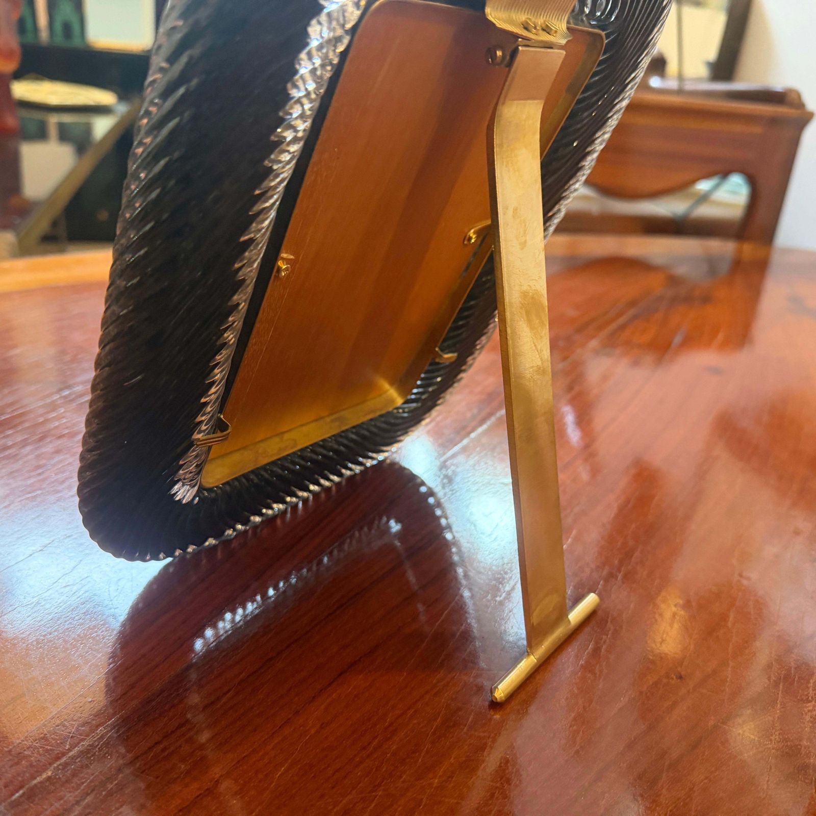 1990s Barovier Style Art Deco Black Murano Glass And Brass Picture Frame photo furniture