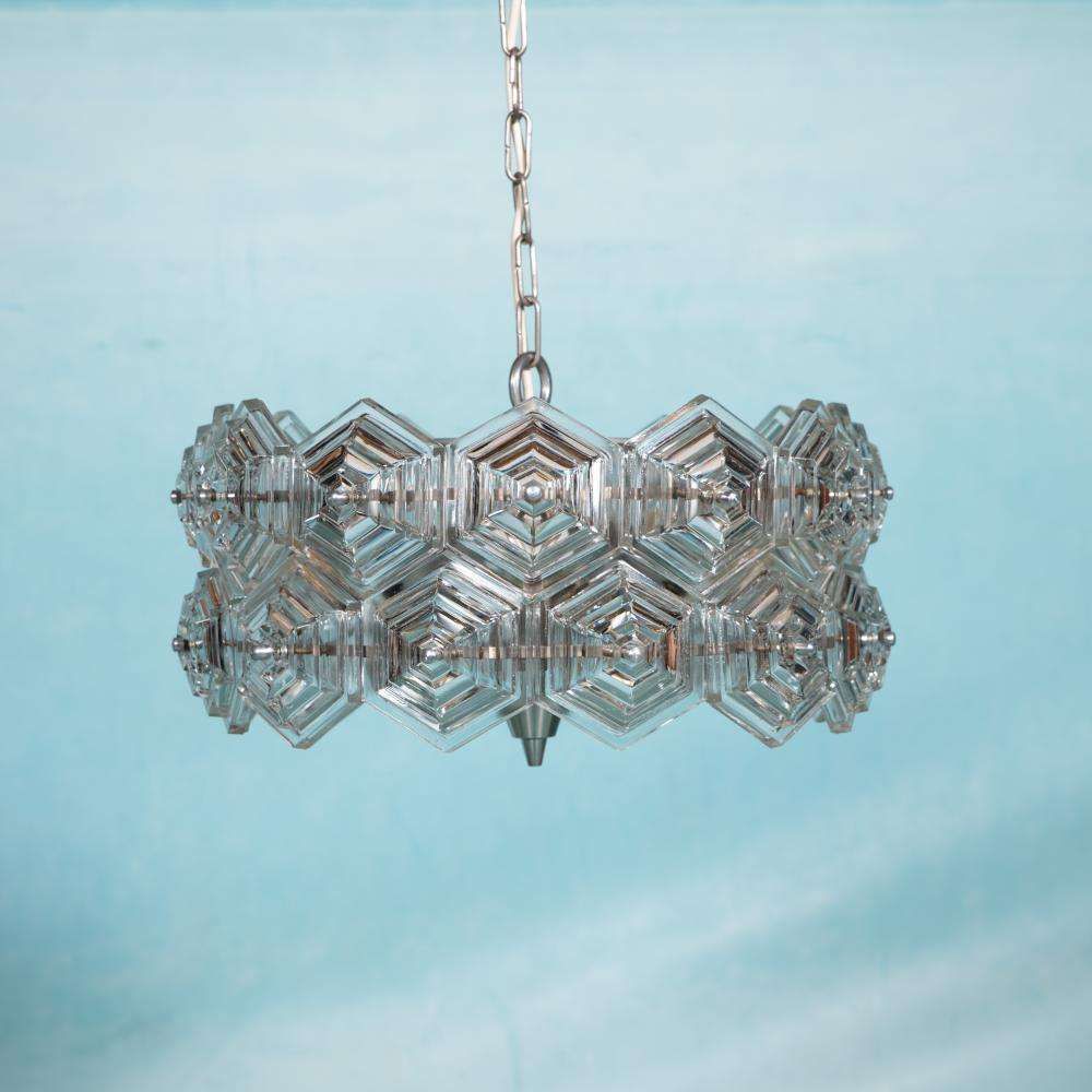 Vintage Hexagon Crystal Pendant, Space Age Glass Pendant photo furniture