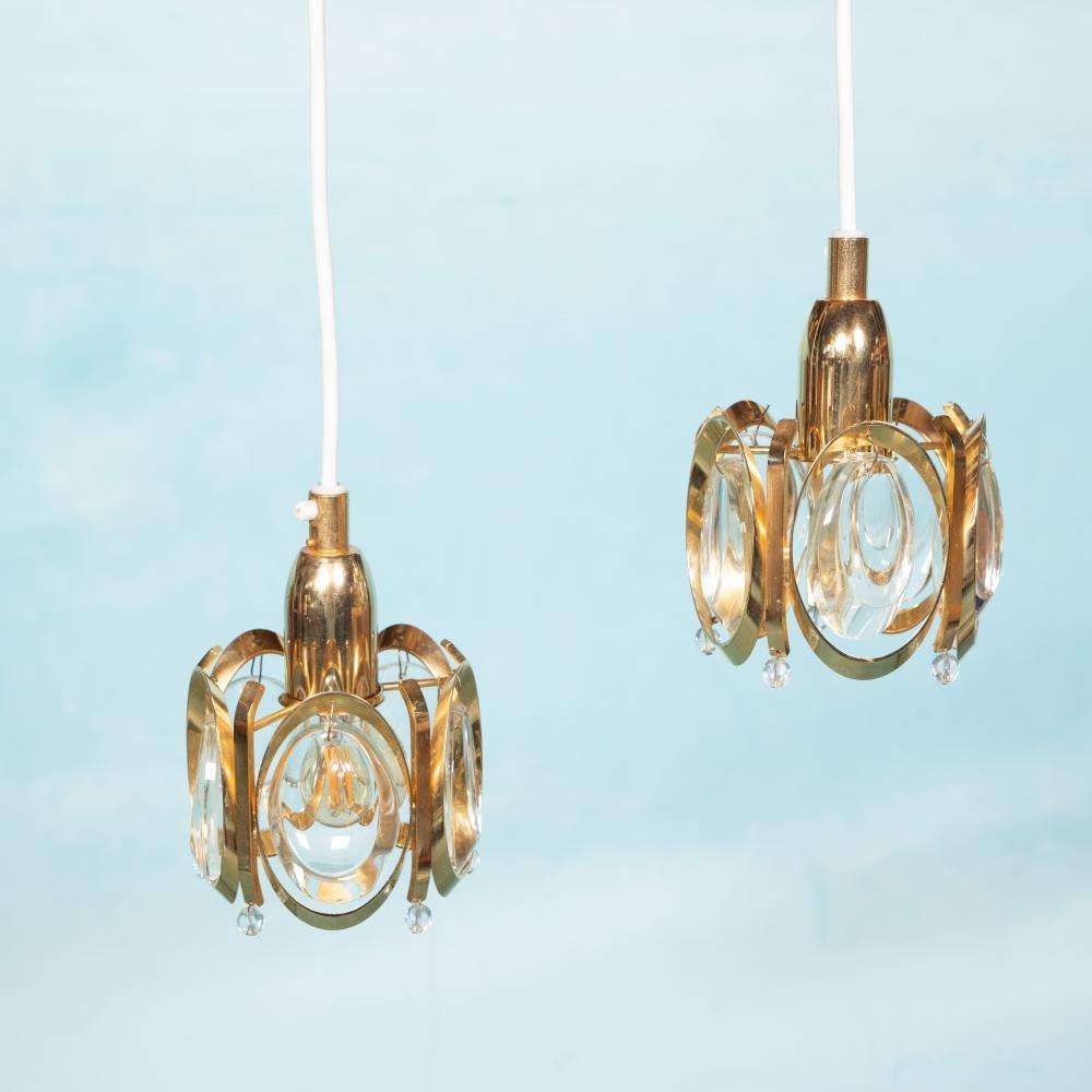 Vintage Messing & Kristal Palwa Hanglamp, Mid Century photo furniture