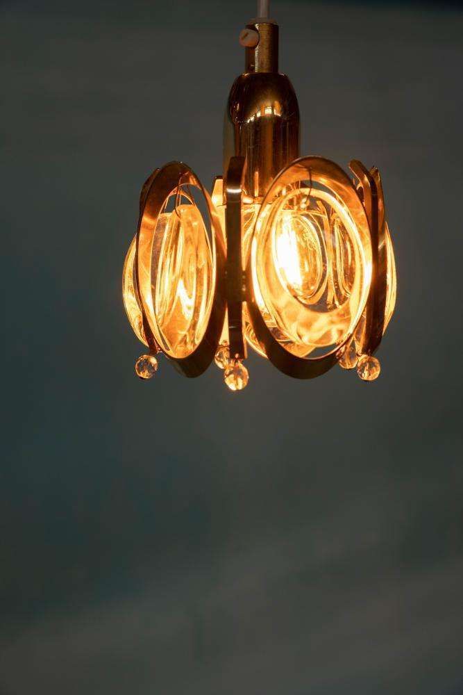 photo vinterior Vintage Brass & Crystal Palwa Pendant Lamp, Midcentury Pendant