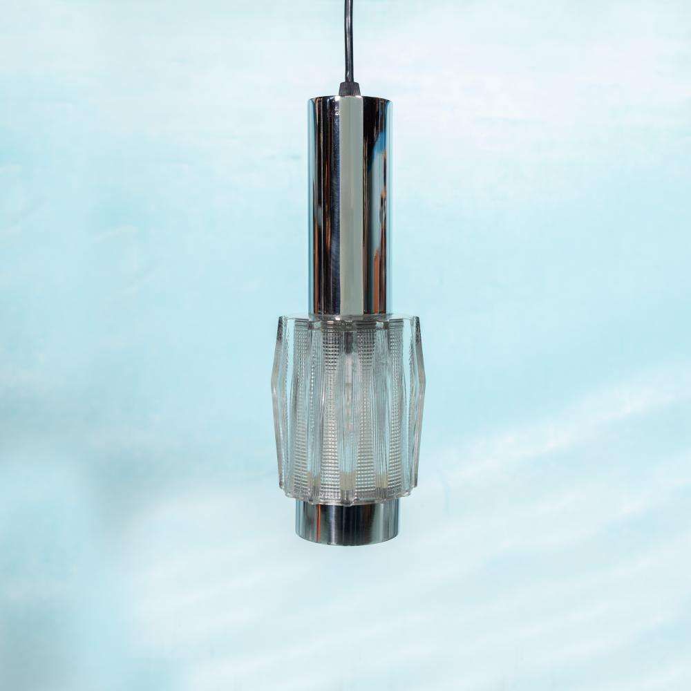 Vintage Chrome And Glass Pendant Lamp, Cascade Space Age Pendant