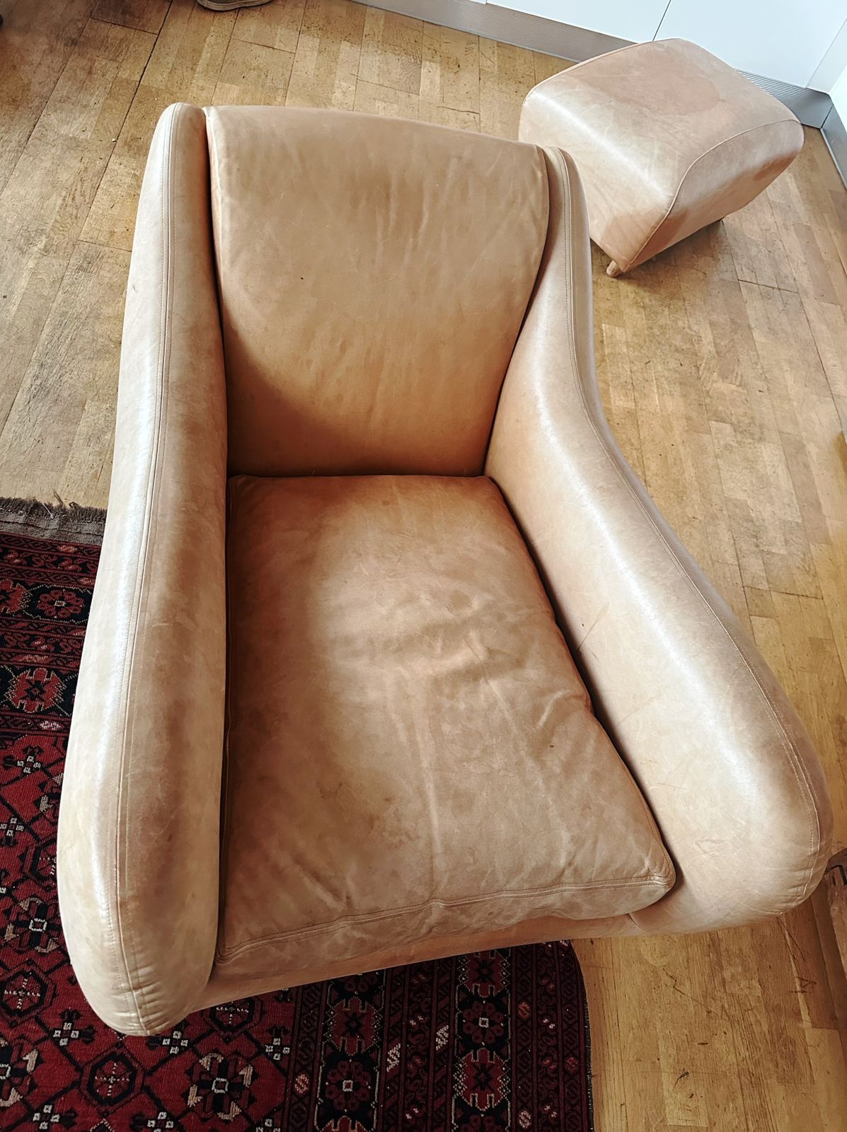 Post Modern Matthew Hilton 'Balzac' Lounge Armchair And Footstool photo vintage