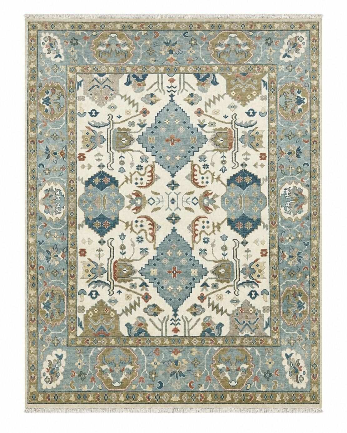 8x10 Ft Contemporary Handmade Wool Area Rug, Ivory And Blue Floral Design Carpet