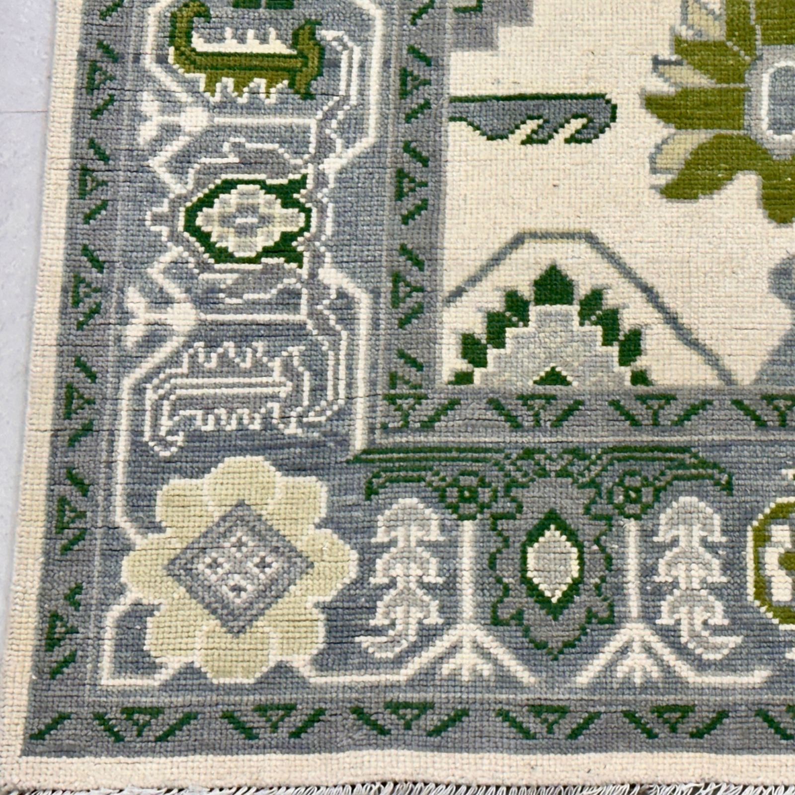 8x10 Ft Hand Knotted Oushak Wool Area Rug, Ivory, Green Floral Design Carpet photo Textiles