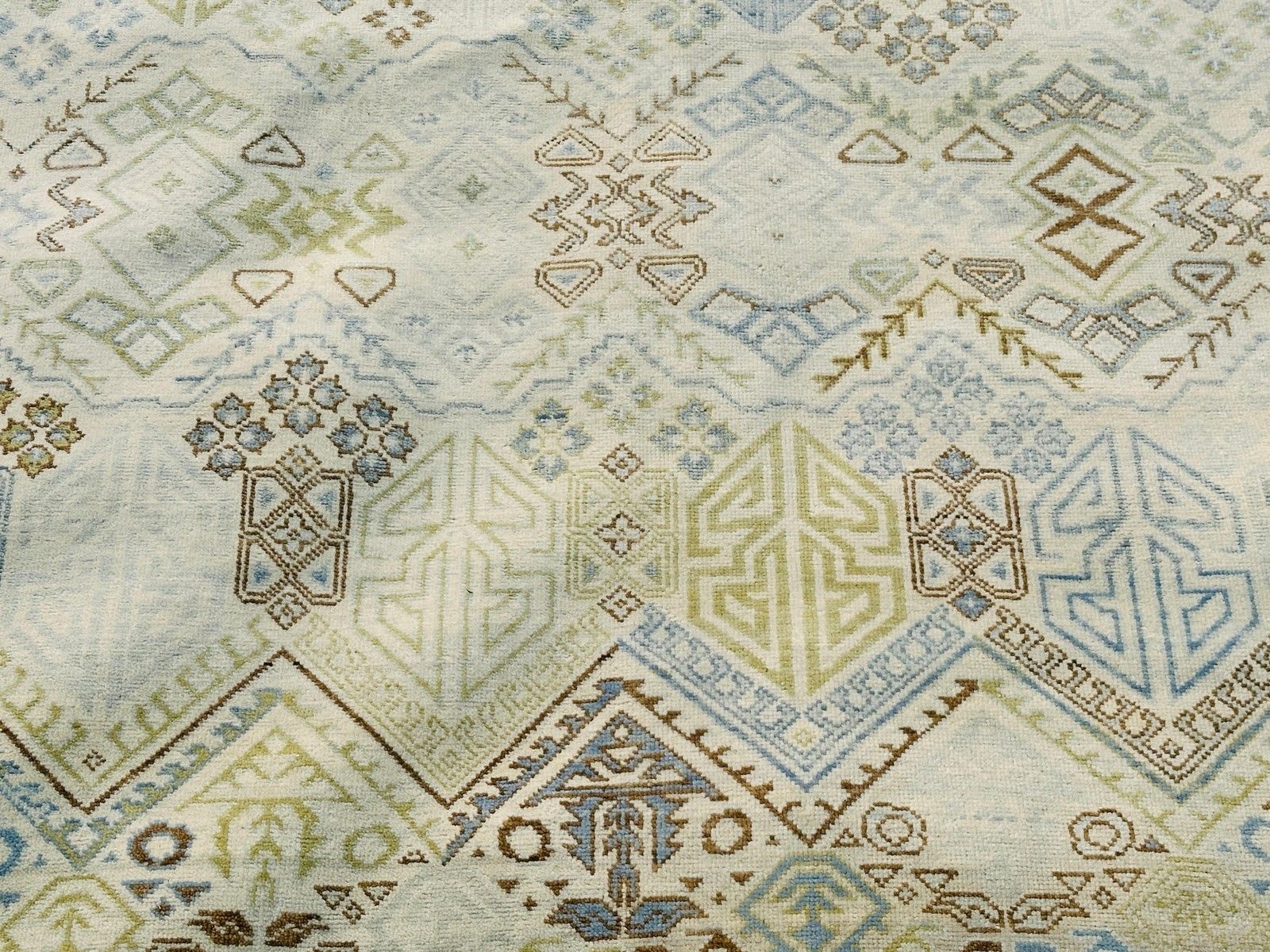8x10 Ft Hand Knotted Oushak Wool Area Rug. Geometric Design Beige Carpet photo Textiles