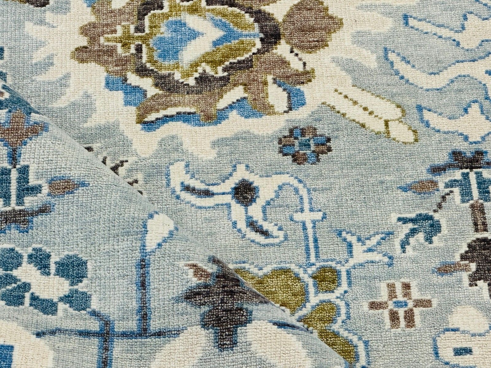 Tapis Oushak en laine fait main 8 x 10 ft, motif floral bleu photo vinterior