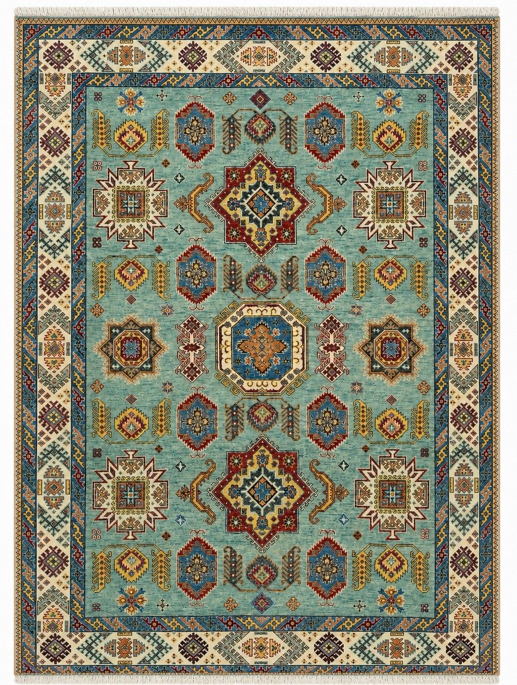 Handgeknoopt wollen vloerkleed 245 x 305 cm, turquoise geometrisch patroon