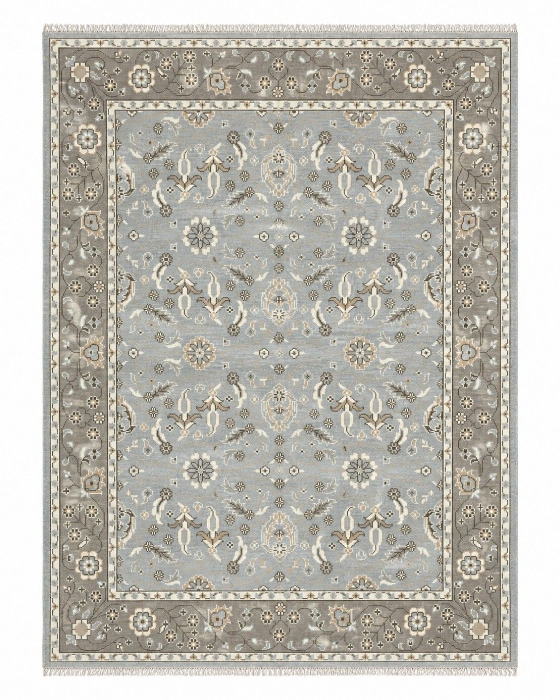 8x10 Ft Hand Knotted Oushak Area Rug For Living Room, Blue Floral Design Carpet