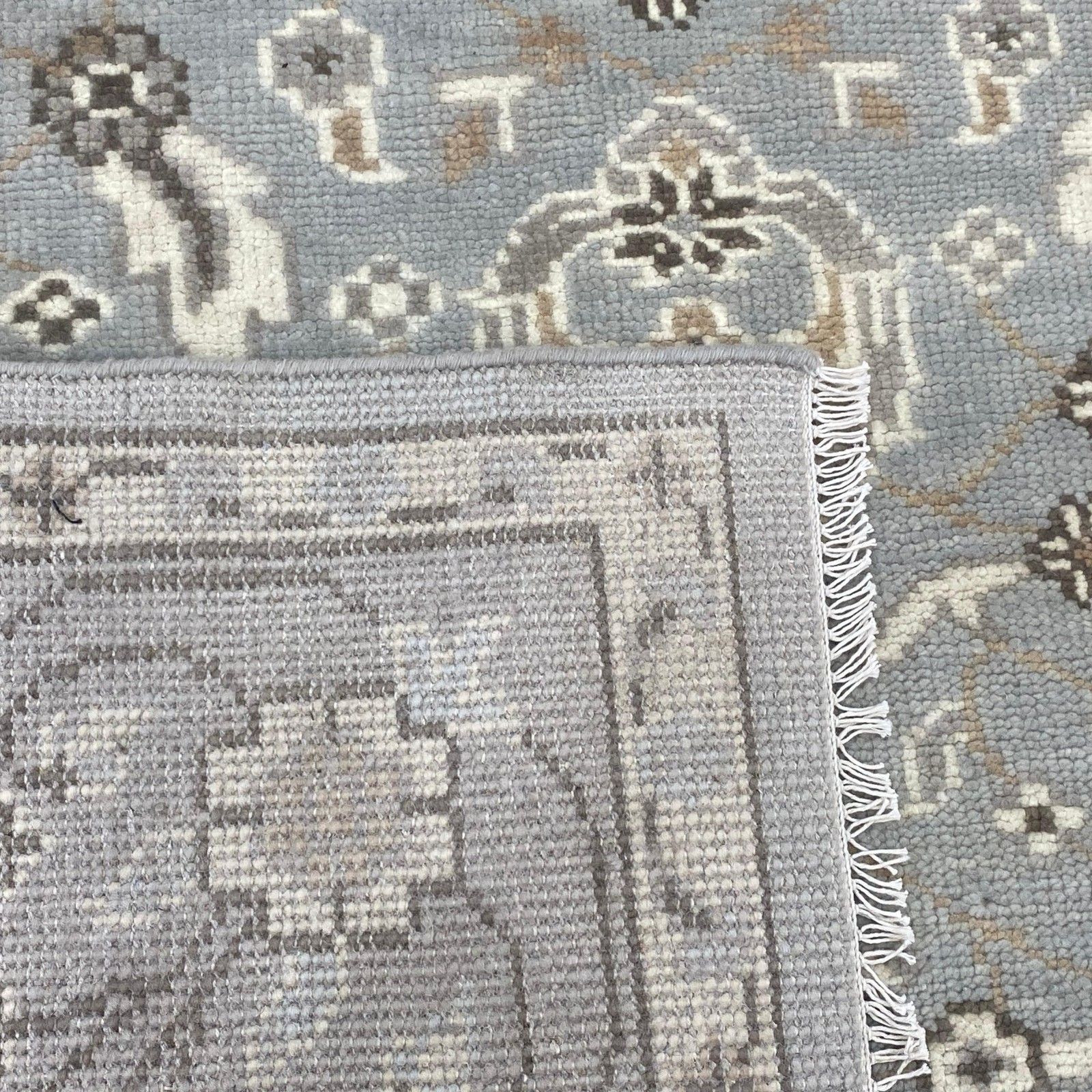 8x10 Ft Hand Knotted Oushak Area Rug For Living Room, Blue Floral Design Carpet photo vintage