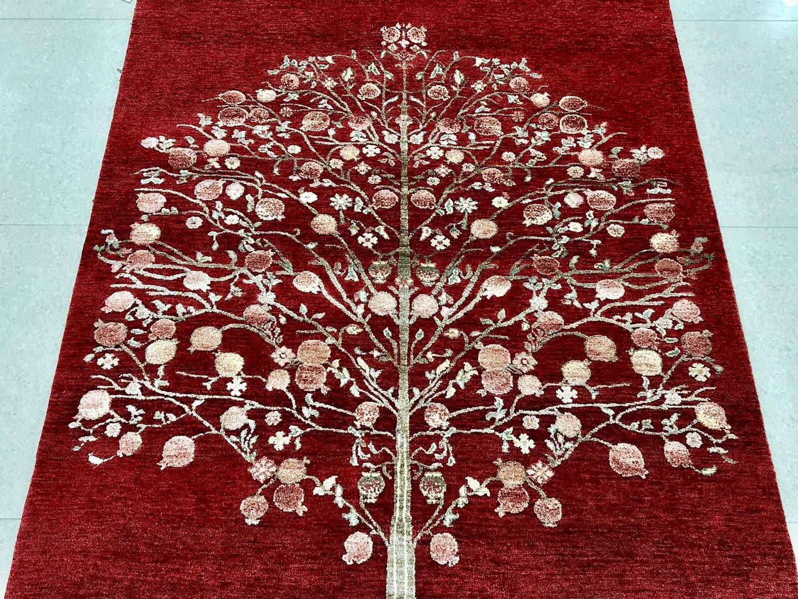 Tapis noué à la main 150 x 245 cm, motif botanique arbre, rouge, pour salon photo Textiles