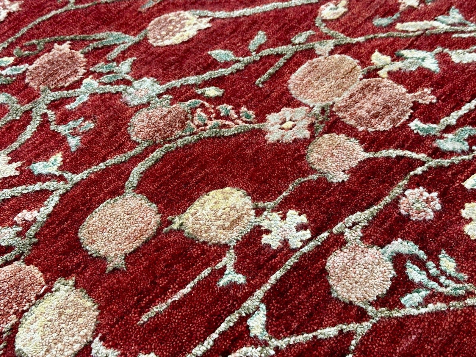 Tapis noué à la main 150 x 245 cm, motif botanique arbre, rouge, pour salon photo vintage