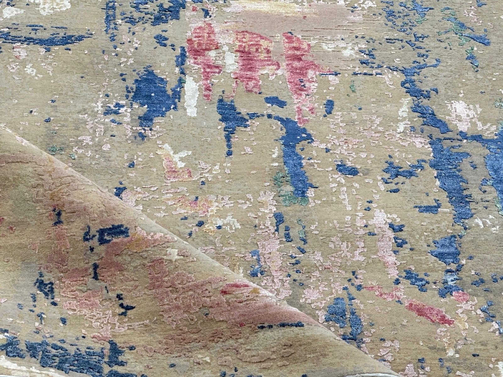 275x365 cm Handgeknoopt Wollen Groot Vloerkleed, Abstract Beige en Blauw Modern Tapijt | Fz005 photo 5118.0